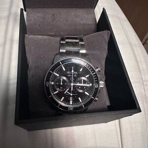 Bulova Silver and Black Watch with Chronograph